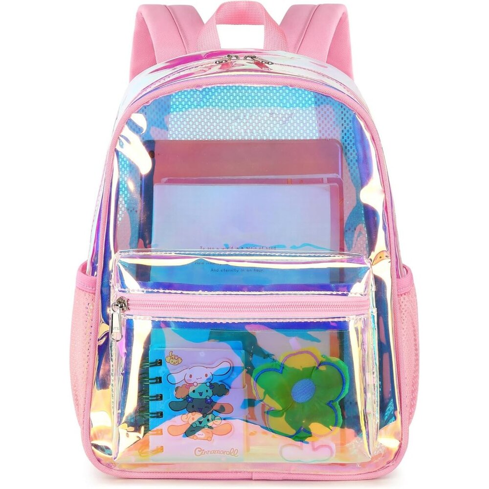 New Beautiful Pink Clear Small Backpack for Girls, Women's (12x12x6)